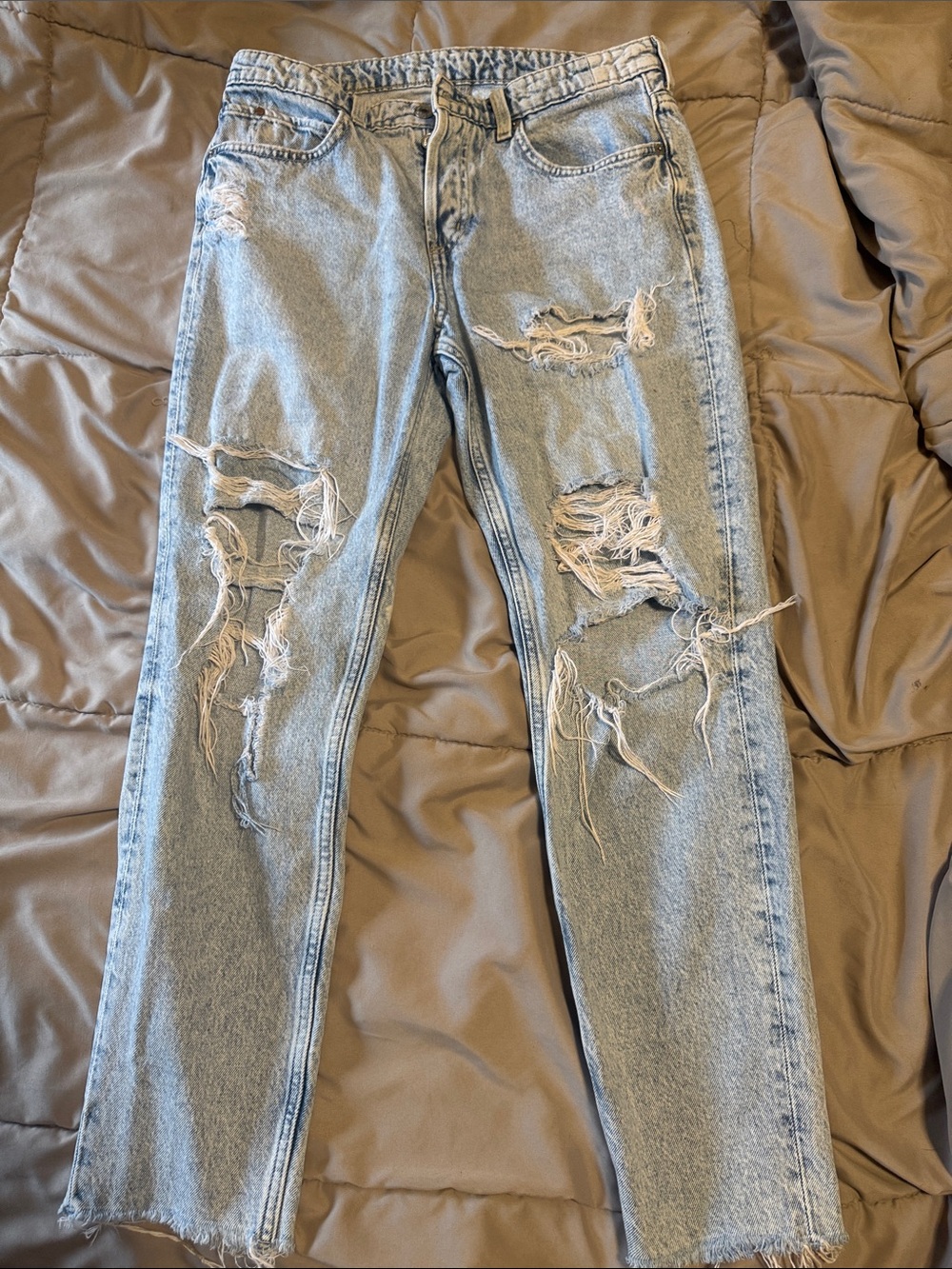 Women’s Light Blue Distressed Straight Leg Jeans